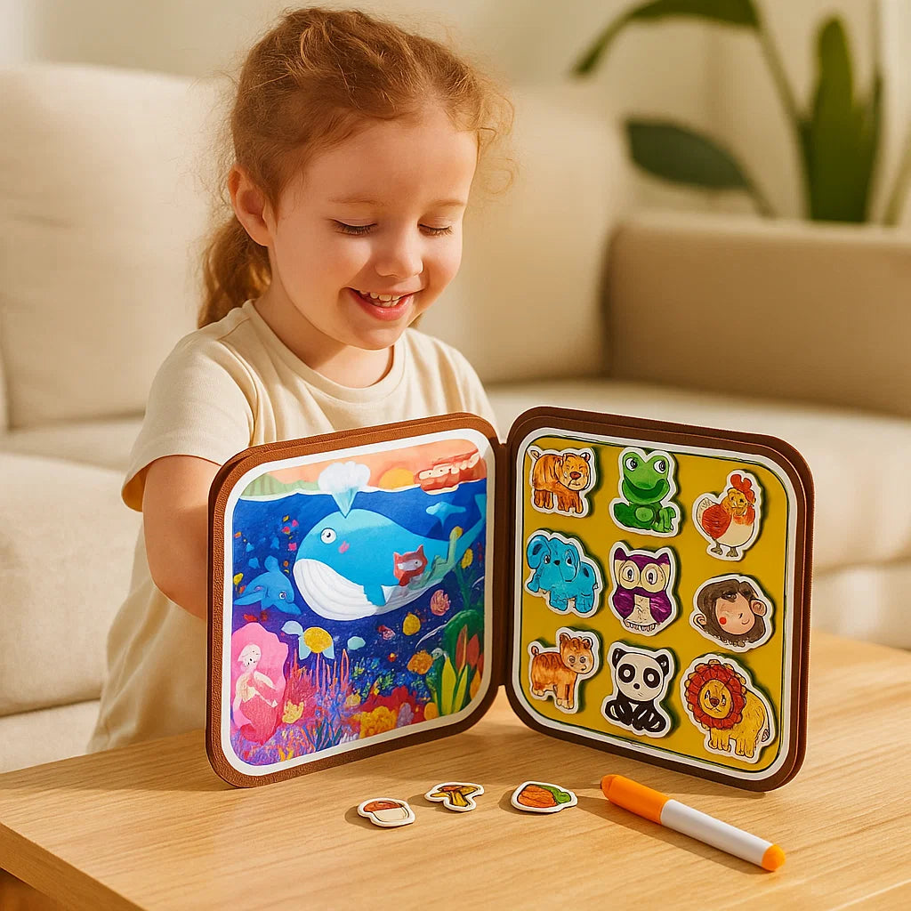 2in1 Magisches Montessori Geschichten Buch zum Malen und Spielen