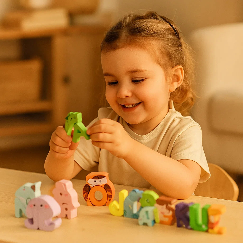 Holz Tier Alphabet Puzzle – A-Z Lernspielzeug für Kinder