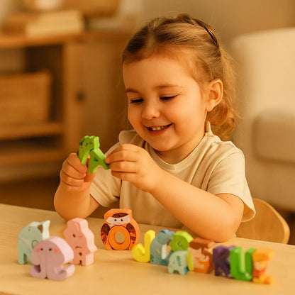 Holz Tier Alphabet Puzzle – A-Z Lernspielzeug für Kinder