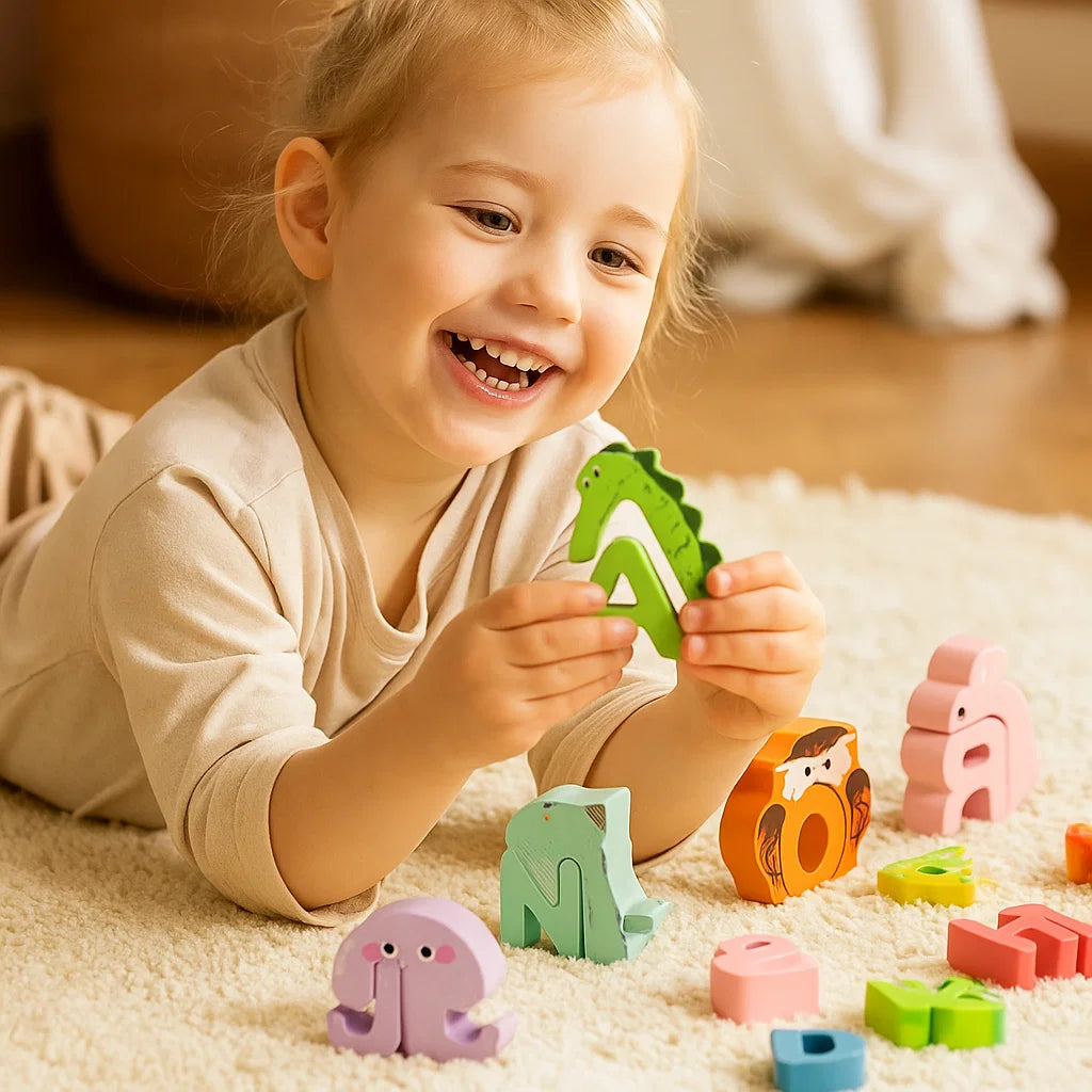 Holz Tier Alphabet Puzzle – A-Z Lernspielzeug für Kinder