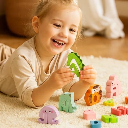 Holz Tier Alphabet Puzzle – A-Z Lernspielzeug für Kinder