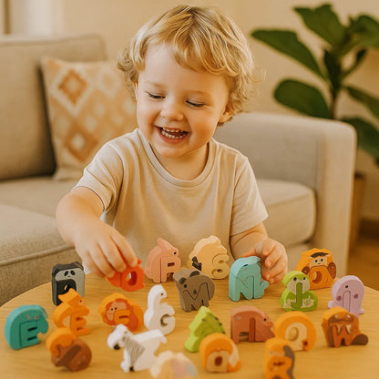 Holz Tier Alphabet Puzzle – A-Z Lernspielzeug für Kinder