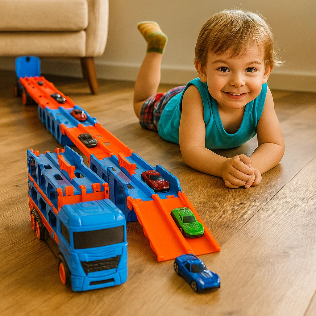 Auto Spieltruck mit Faltbarer Katapult Rennstrecke