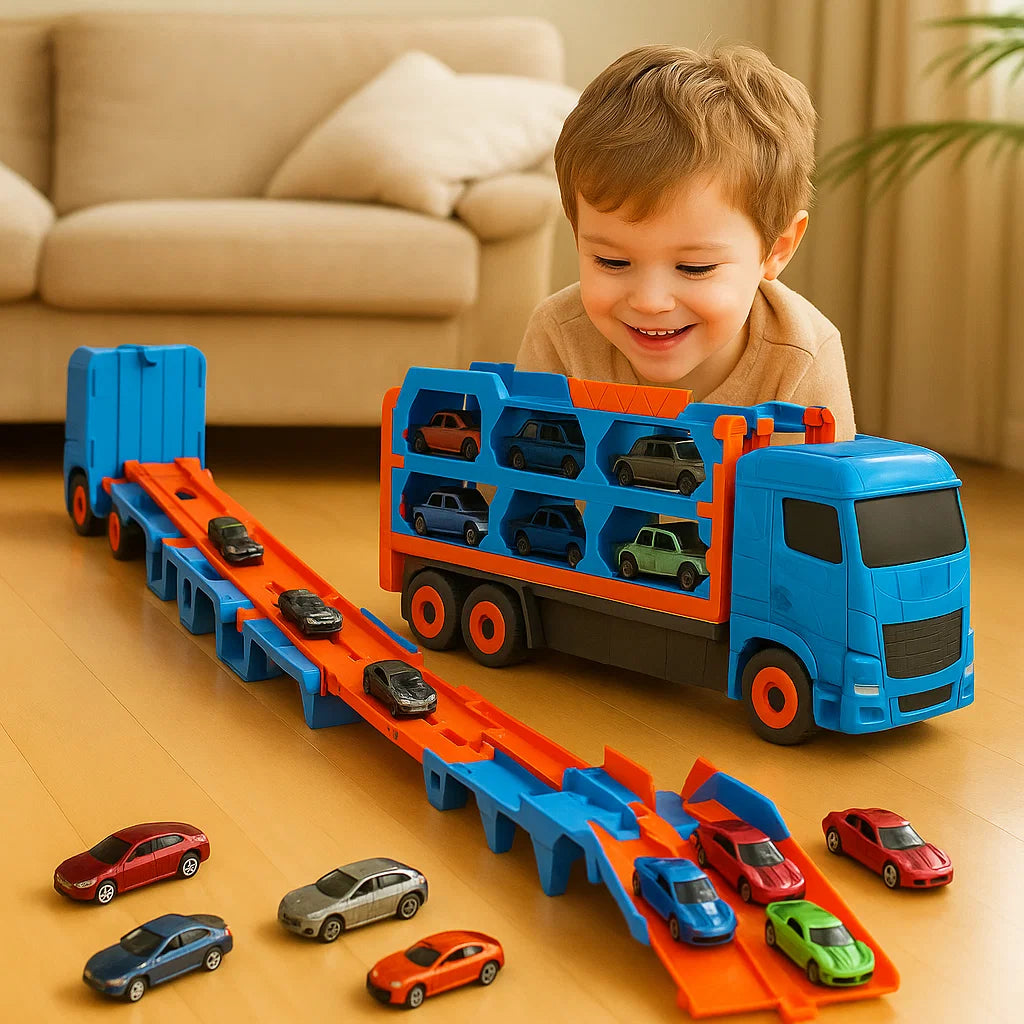 Auto Spieltruck mit Faltbarer Katapult Rennstrecke
