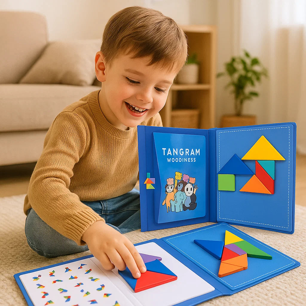 Tragbares Montessori Holz Magnet Tangram Puzzle Buch Lernspielzeug