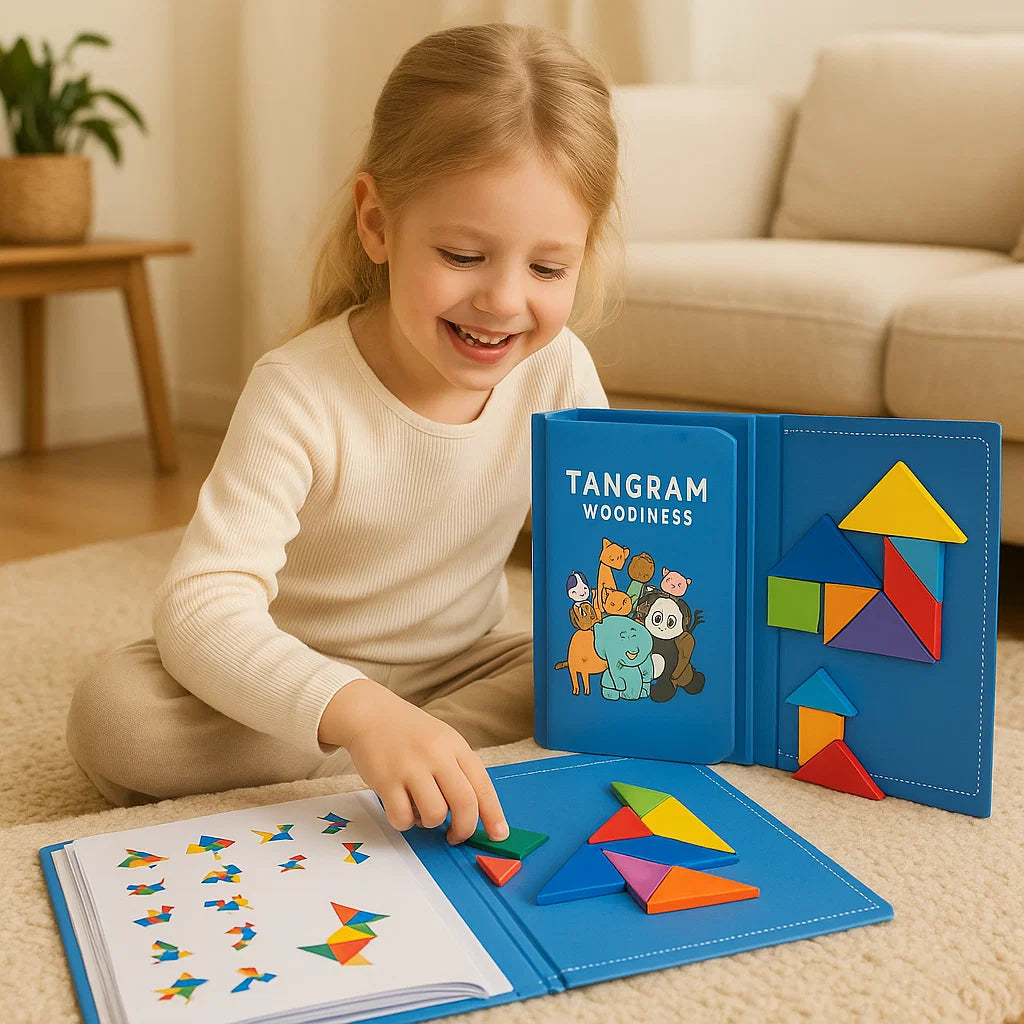 Tragbares Montessori Holz Magnet Tangram Puzzle Buch Lernspielzeug