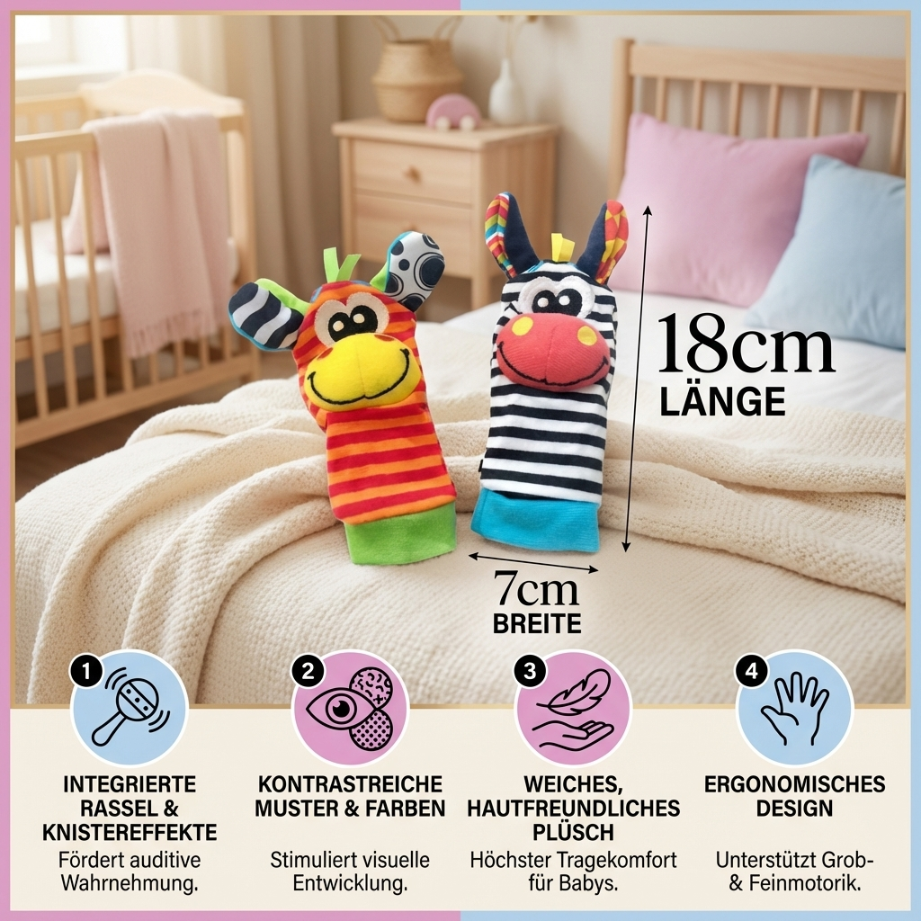 Sensorische Baby Plüschsocken und Armband