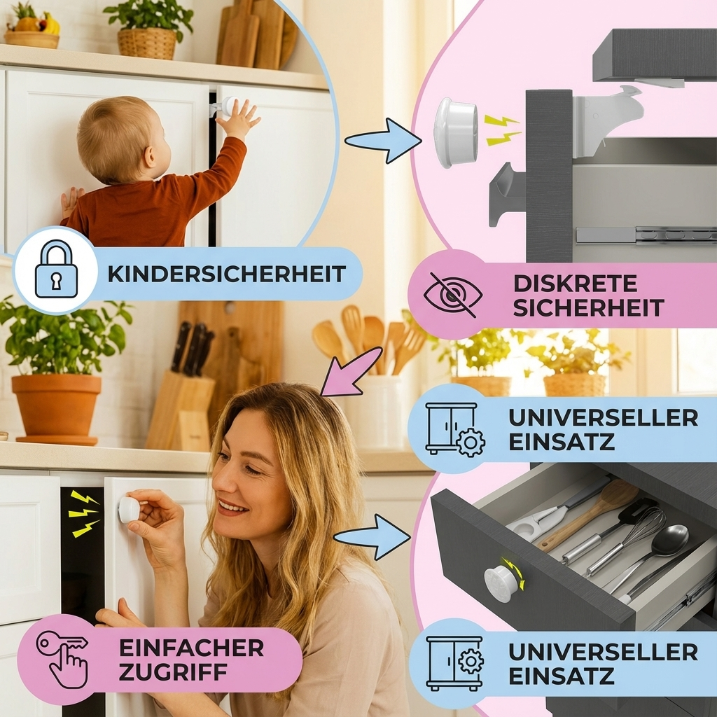 Magnetisches Kindersicherungs Schrank und Türen Set