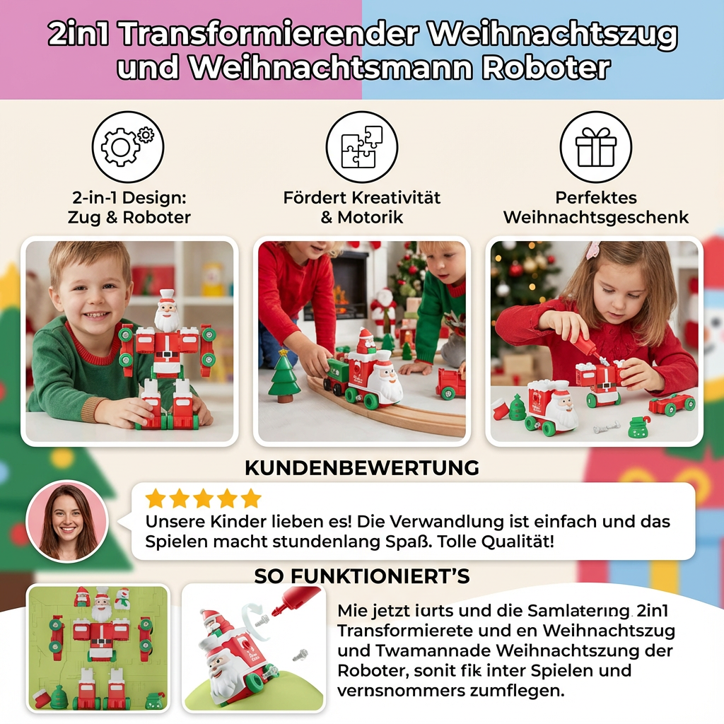 2in1 Transformierender Weihnachtszug und Weihnachtsmann Roboter