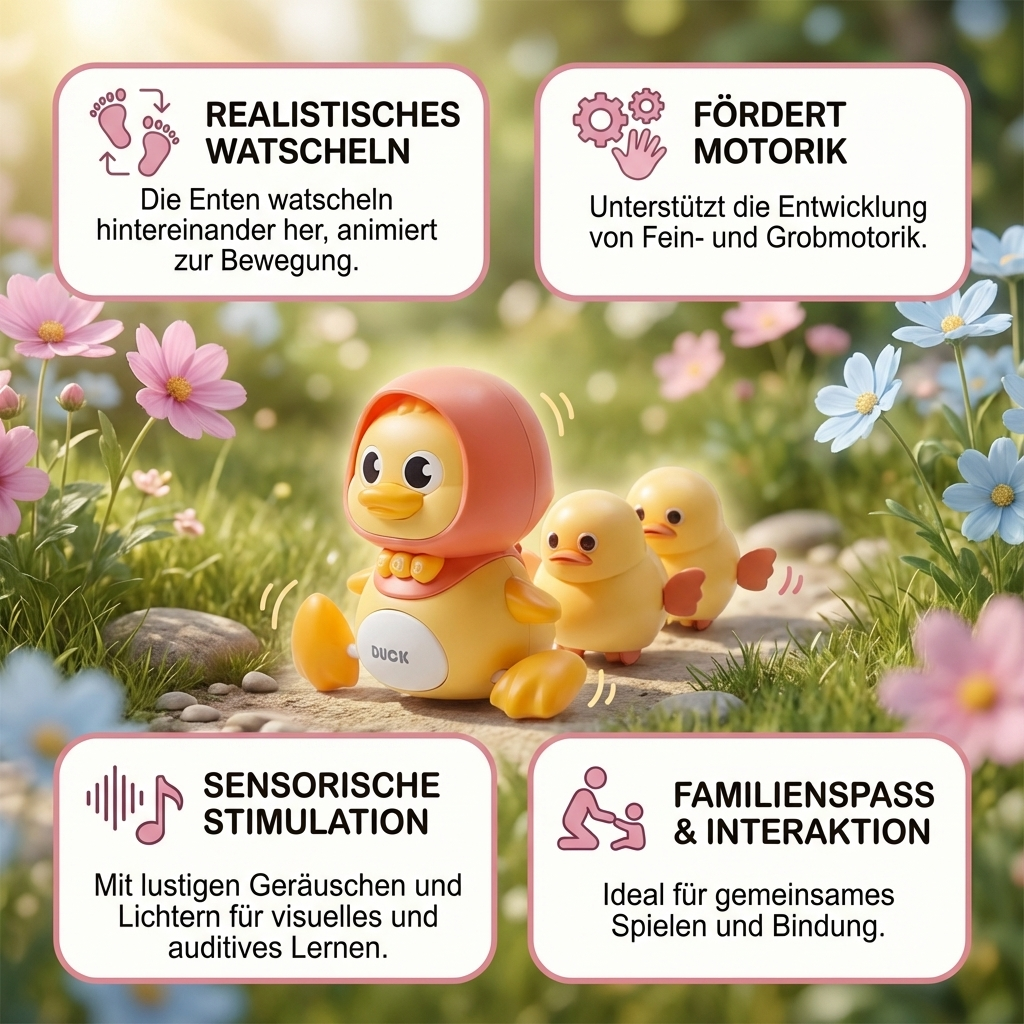 Watschelnde Entenfamilie Kinder Spielzeug