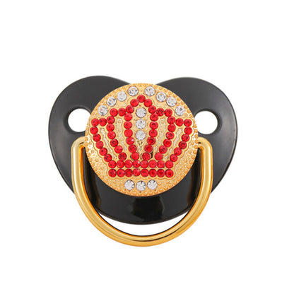 Luxus Schnuller mit Strass und Kronenmotiv – Goldfarben