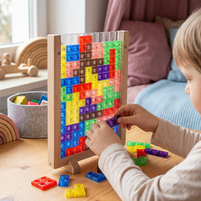 3D Farben Baustein Puzzle mit Holzrahmen – Pädagogisches Montessori Lernspiel