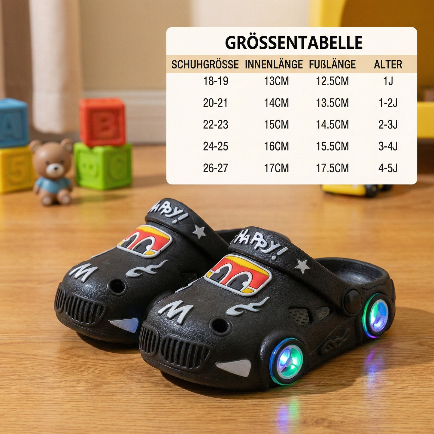 Leuchtende Auto-Kinderslipper – Badeschlappen mit rutschfester Sohle