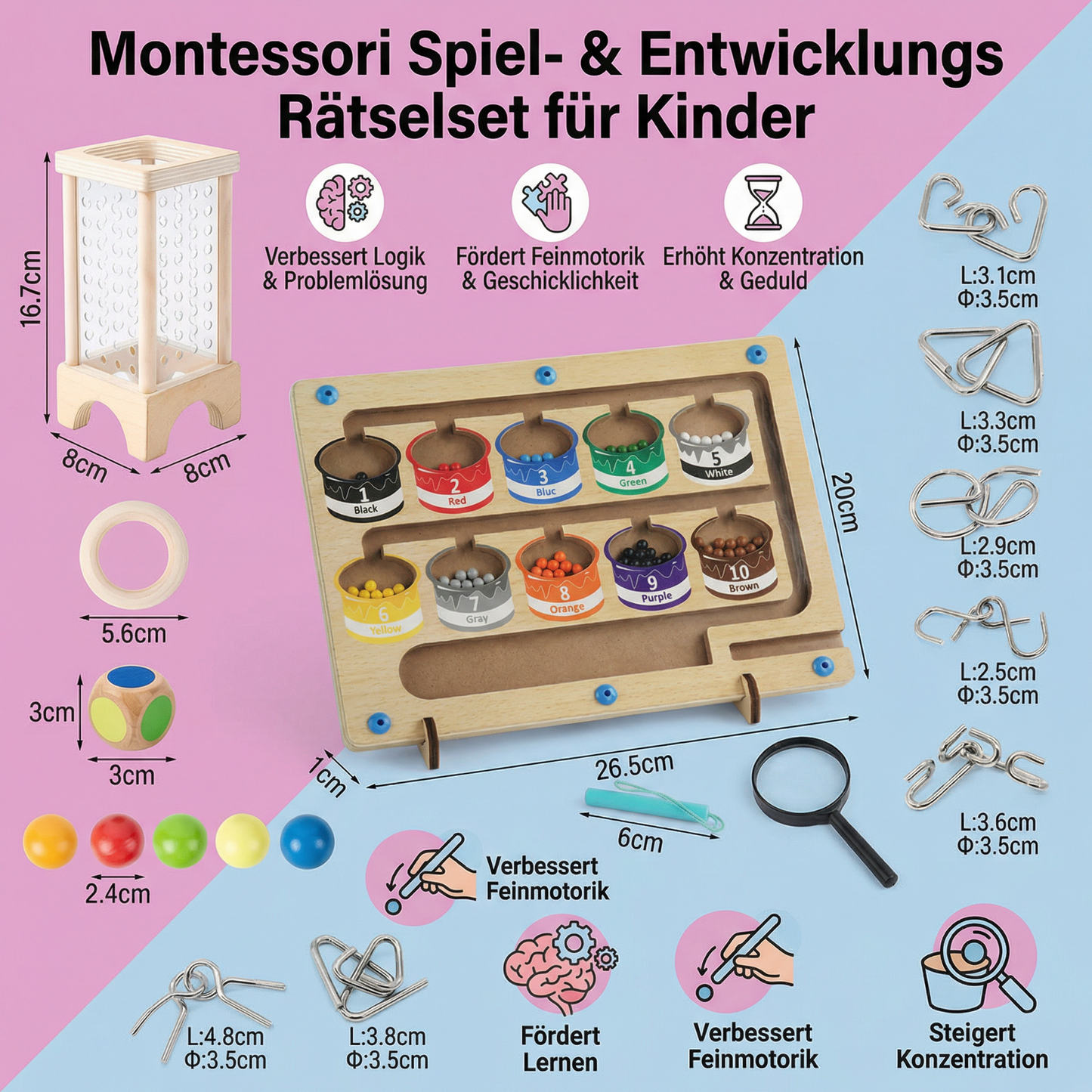 3-Teiliges Montessori Spiel- & Entwicklungs Rätselset für Kinder