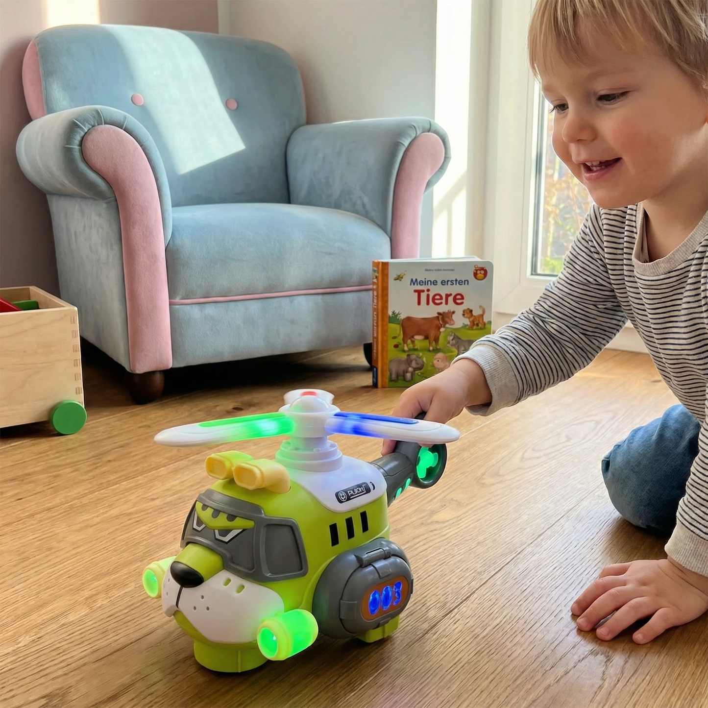 Lustiges Tiger-Flugzeug für Kinder – Spielzeug mit 360° Drehfunktion, Licht & Sound