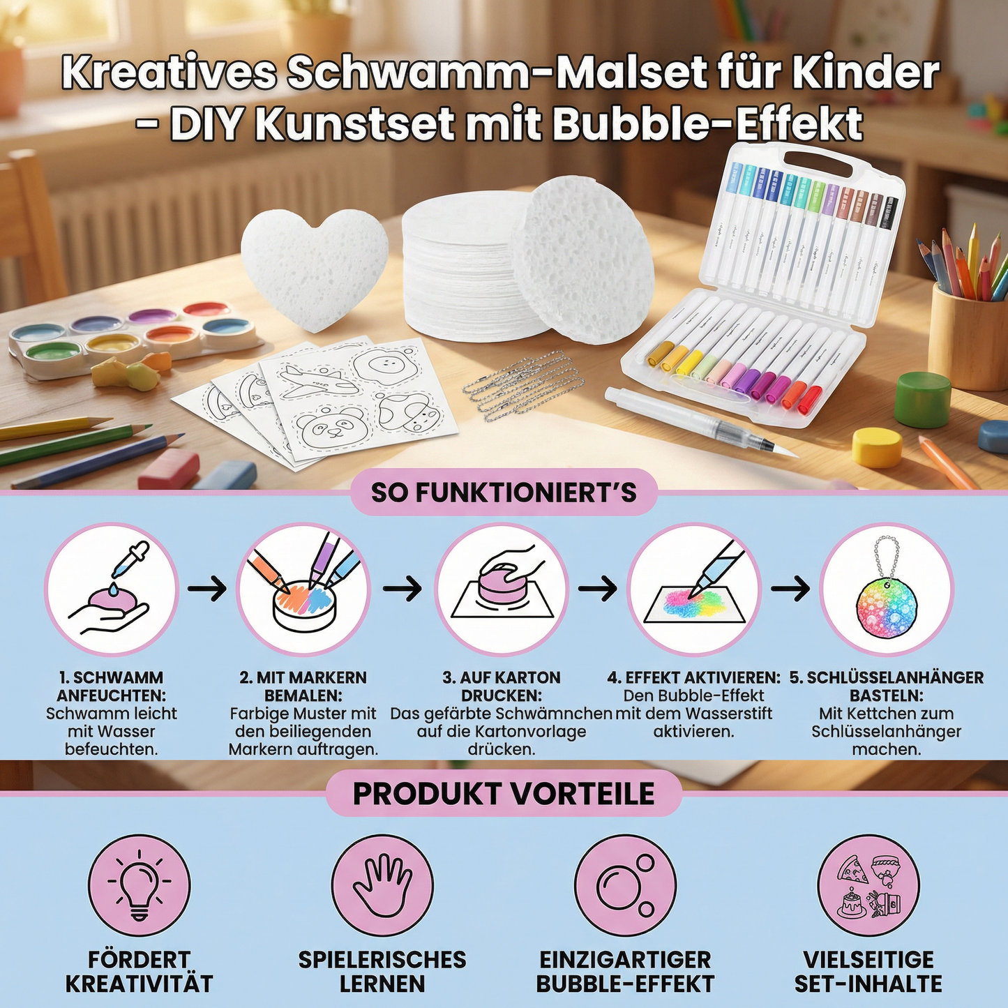 Kreatives Schwamm-Malset für Kinder – DIY Kunstset mit Bubble-Effekt