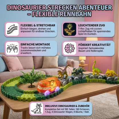 Dinosaurier Strecken Abenteuer – Flexible Rennbahn mit leuchtendem Zug