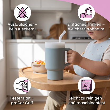 Auslaufsicherer Silikon-Trinkbecher mit Strohhalm für Kleinkinder
