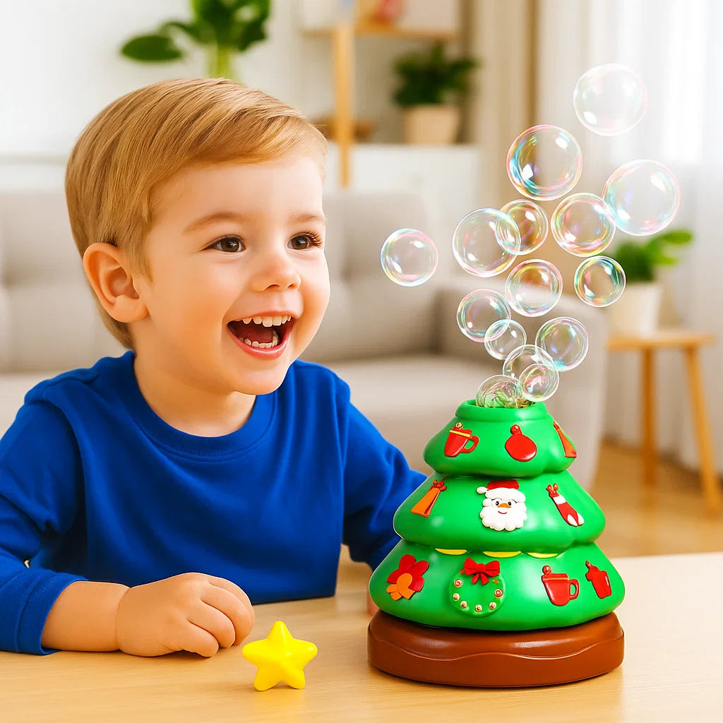 Musik Seifenblasen Weihnachtsbaum mit Sticker zum Dekorieren