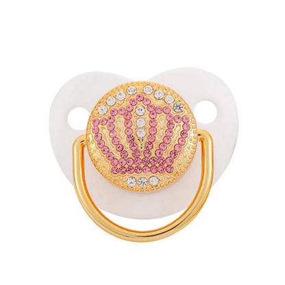 Luxus Schnuller mit Strass und Kronenmotiv – Goldfarben