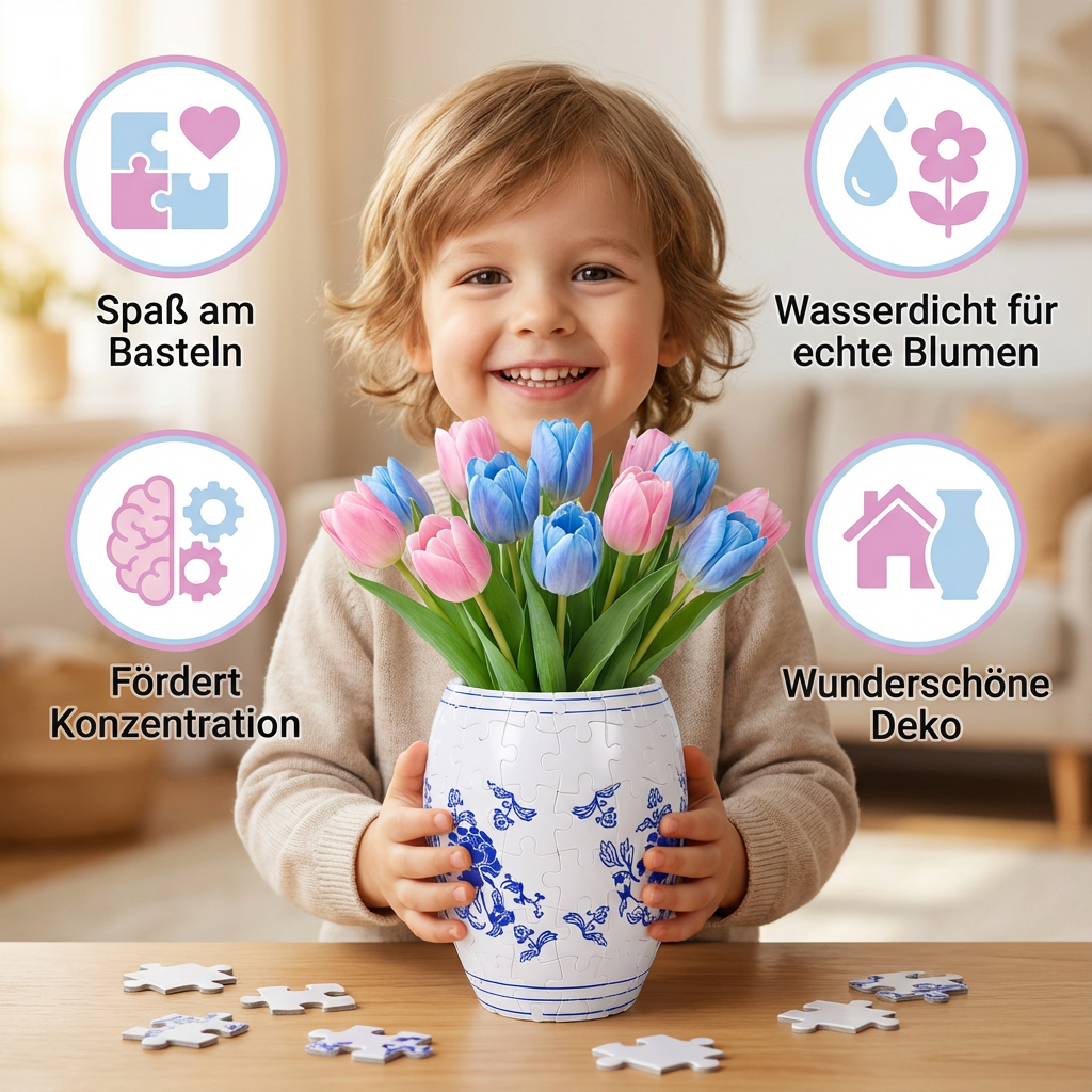Edle 3D Puzzle Vase - Verwendbar für echte Blumen