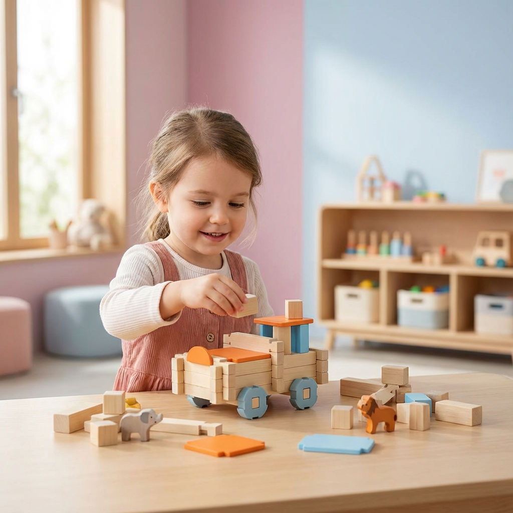 Montessori Holz-Baustein Set – Natürliches Stapel- und Konstruktionsspielzeug