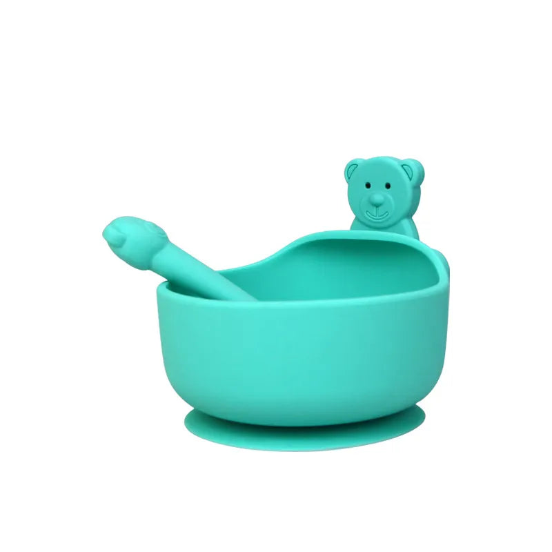 Silikon Baby Schüssel mit Löffel – Rutschfestes Fütterset mit Saugnapf und Tierdesign