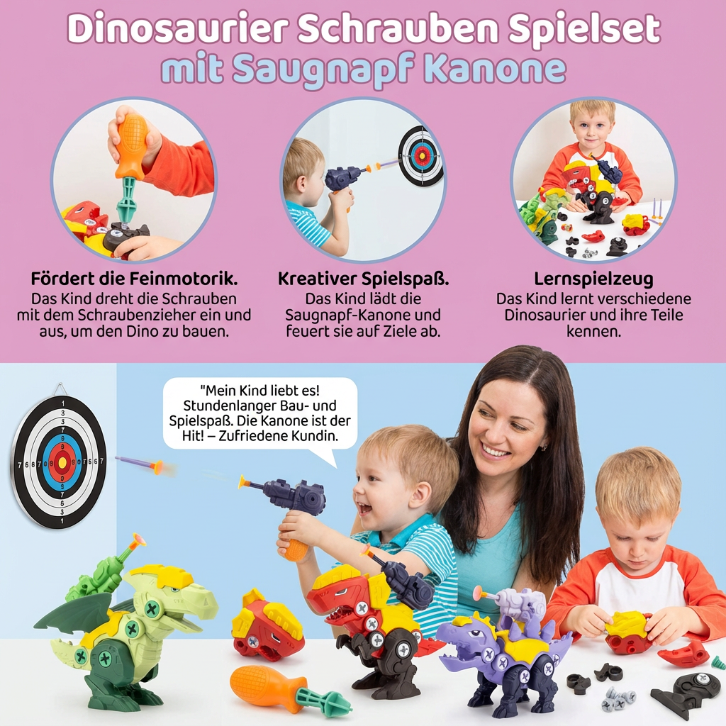 Dinosaurier Schrauben Spielset mit Saugnapf Kanone