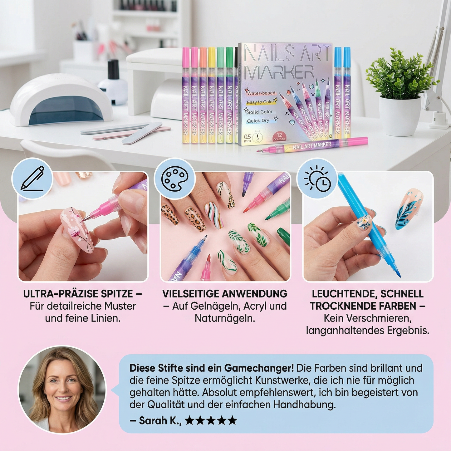 Nail Art Marker Set mit Präzisionsspitze – Acrylmalstifte für feine Nageldesigns