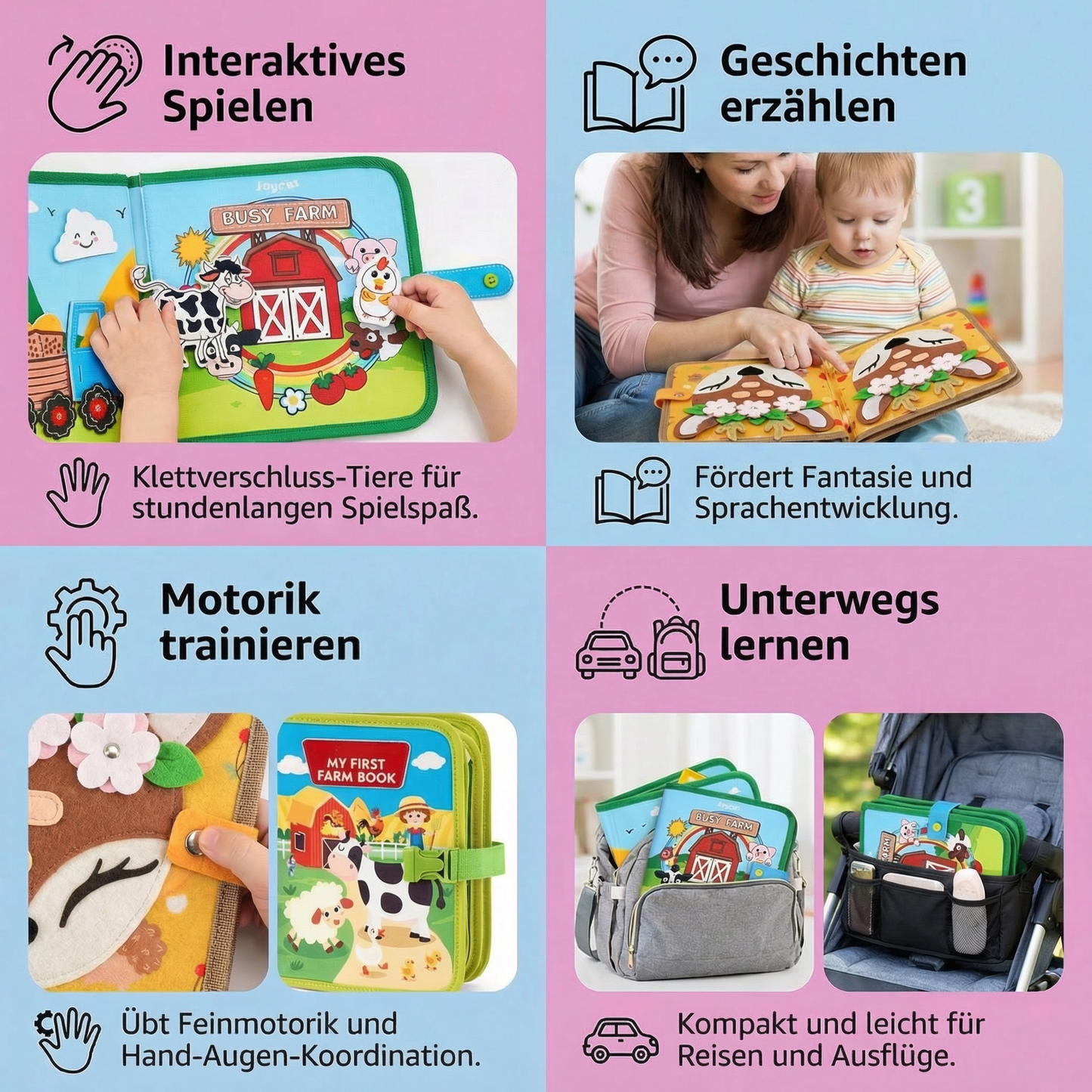 3-Teiliges Montessori Spiel- & Geschichten Lern Buch Set