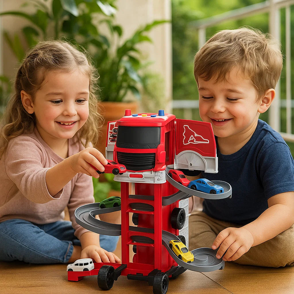 2in1 Tranformierender Autotruck und Rennstrecke mit Autos
