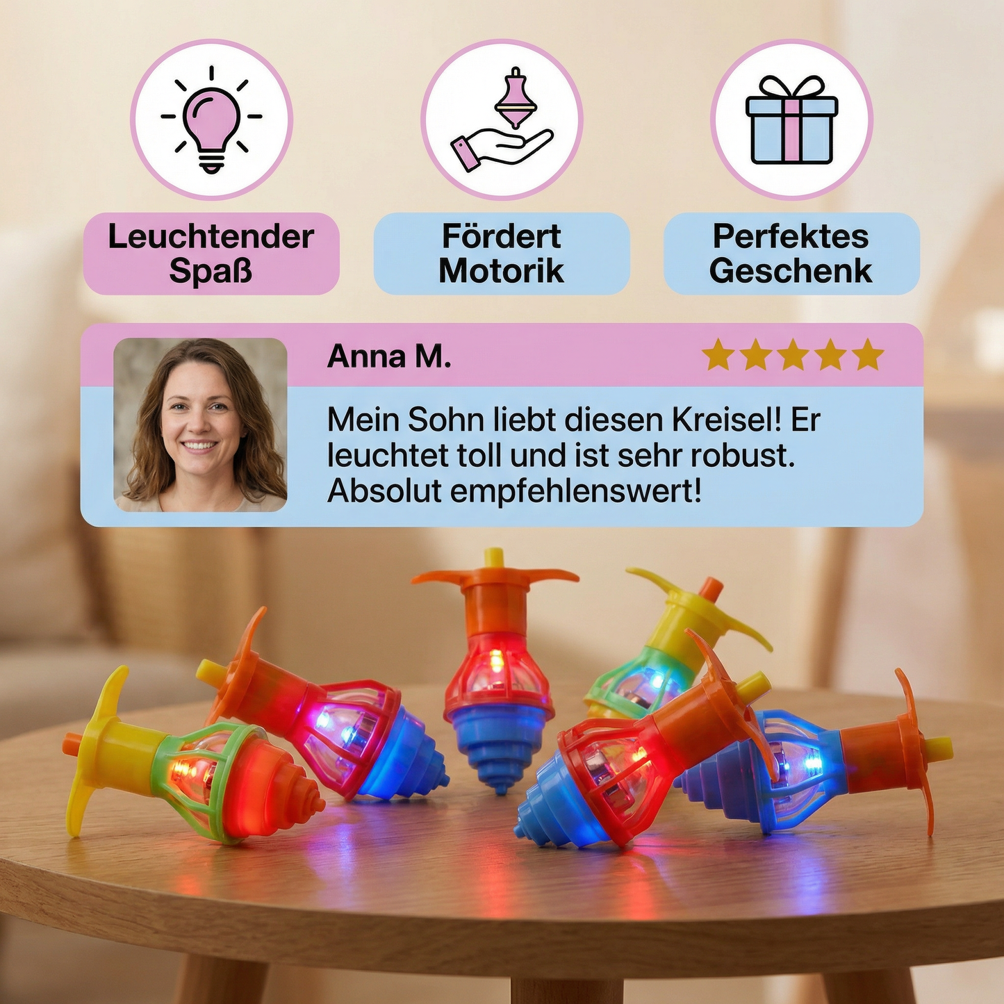 Leuchtender LED-Kreisel – Buntes Geschenkspielzeug für Kinder