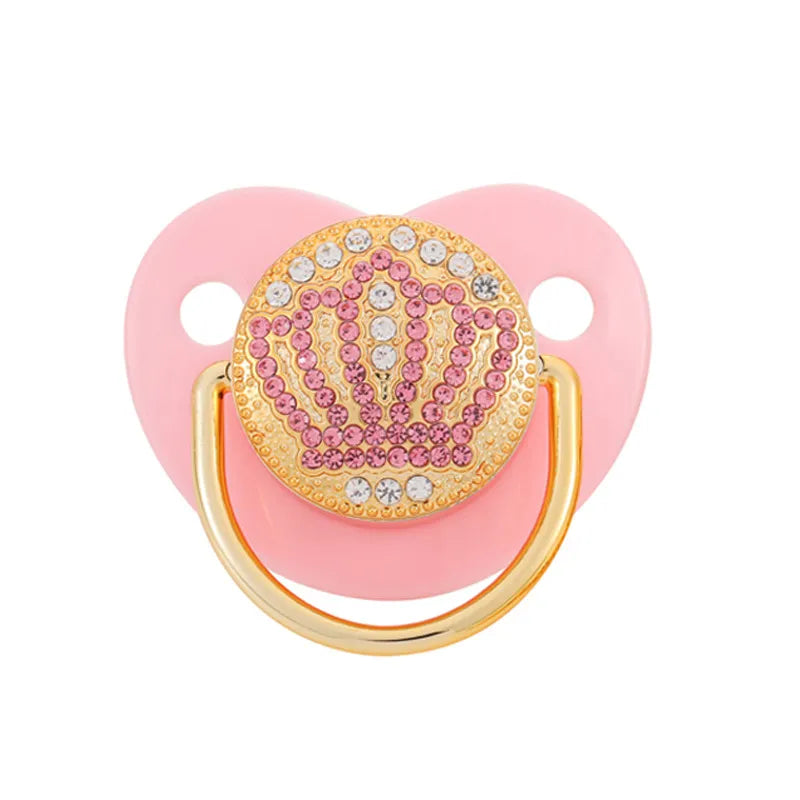 Luxus Schnuller mit Strass und Kronenmotiv – Goldfarben