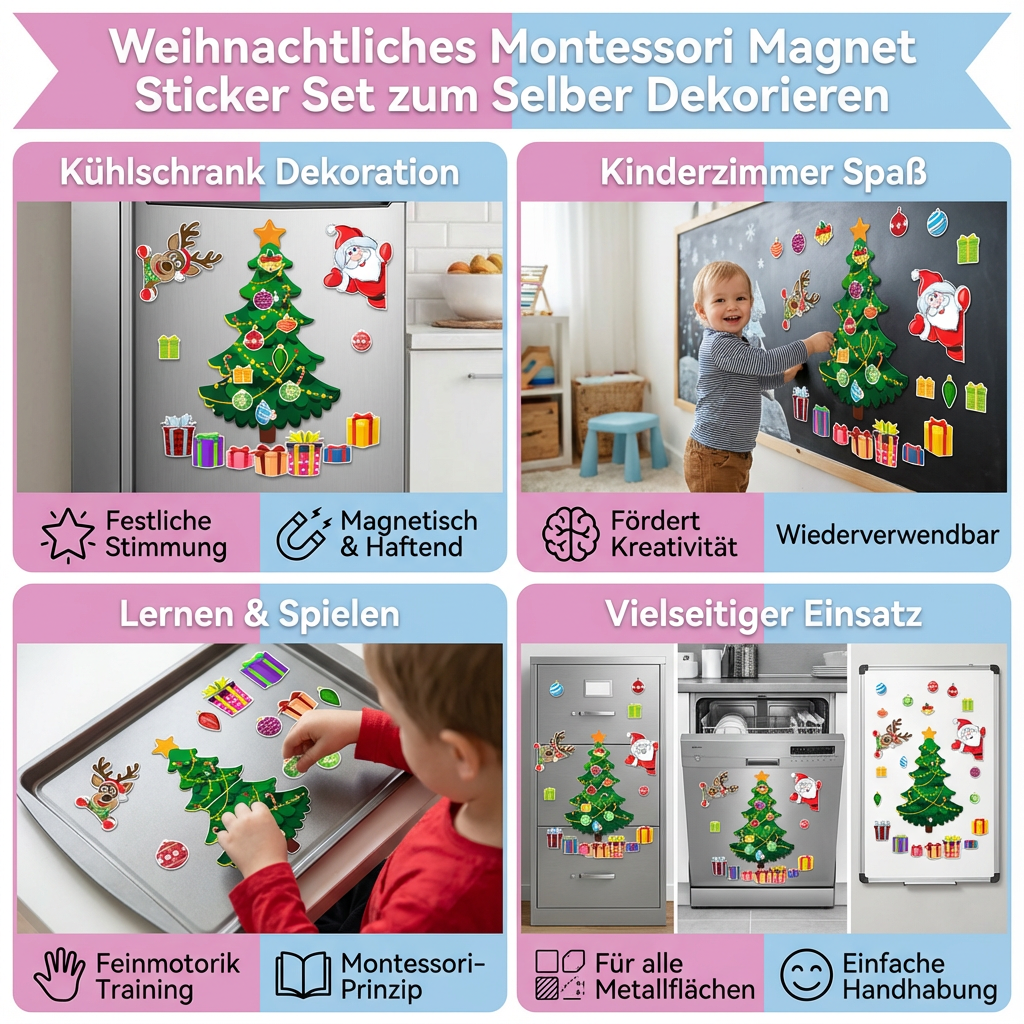 Weihnachtliches Montessori Magnet Sticker Set zum Selber Dekorieren