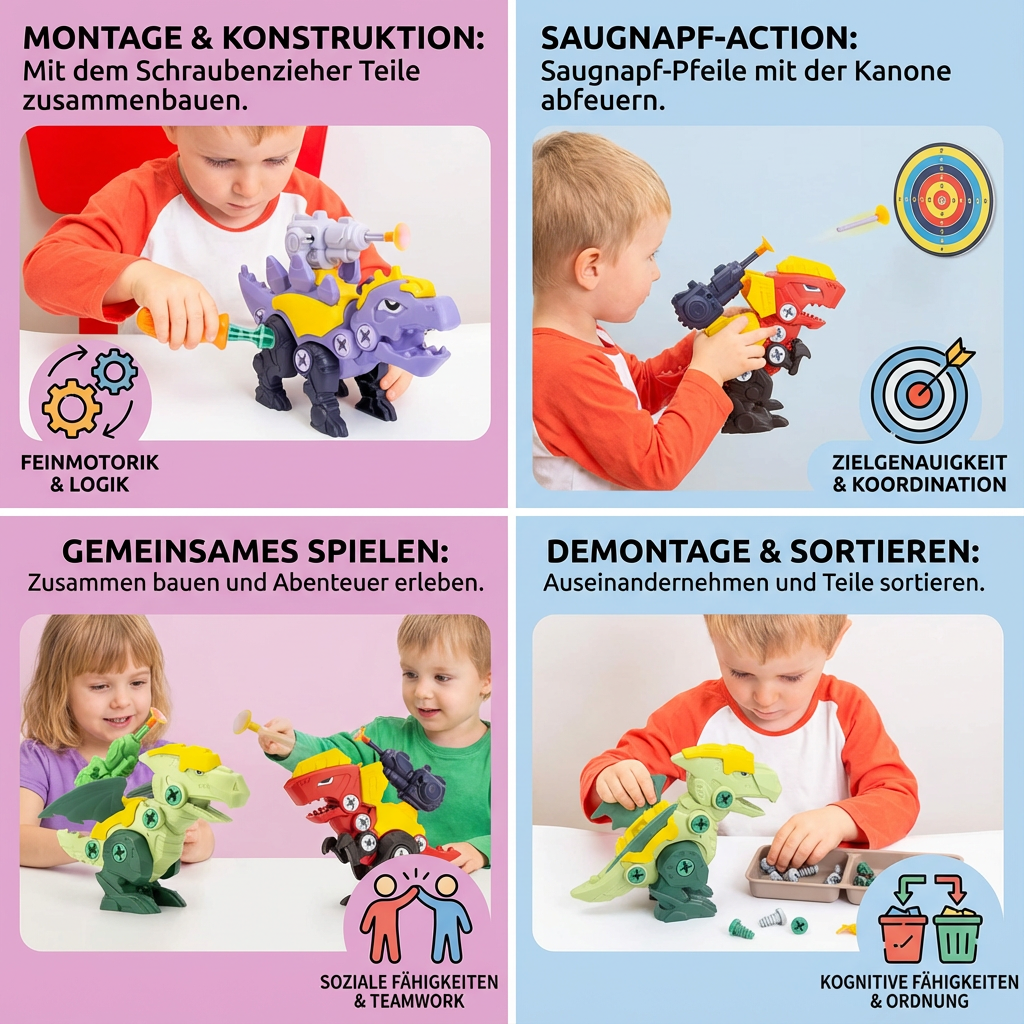 Dinosaurier Schrauben Spielset mit Saugnapf Kanone