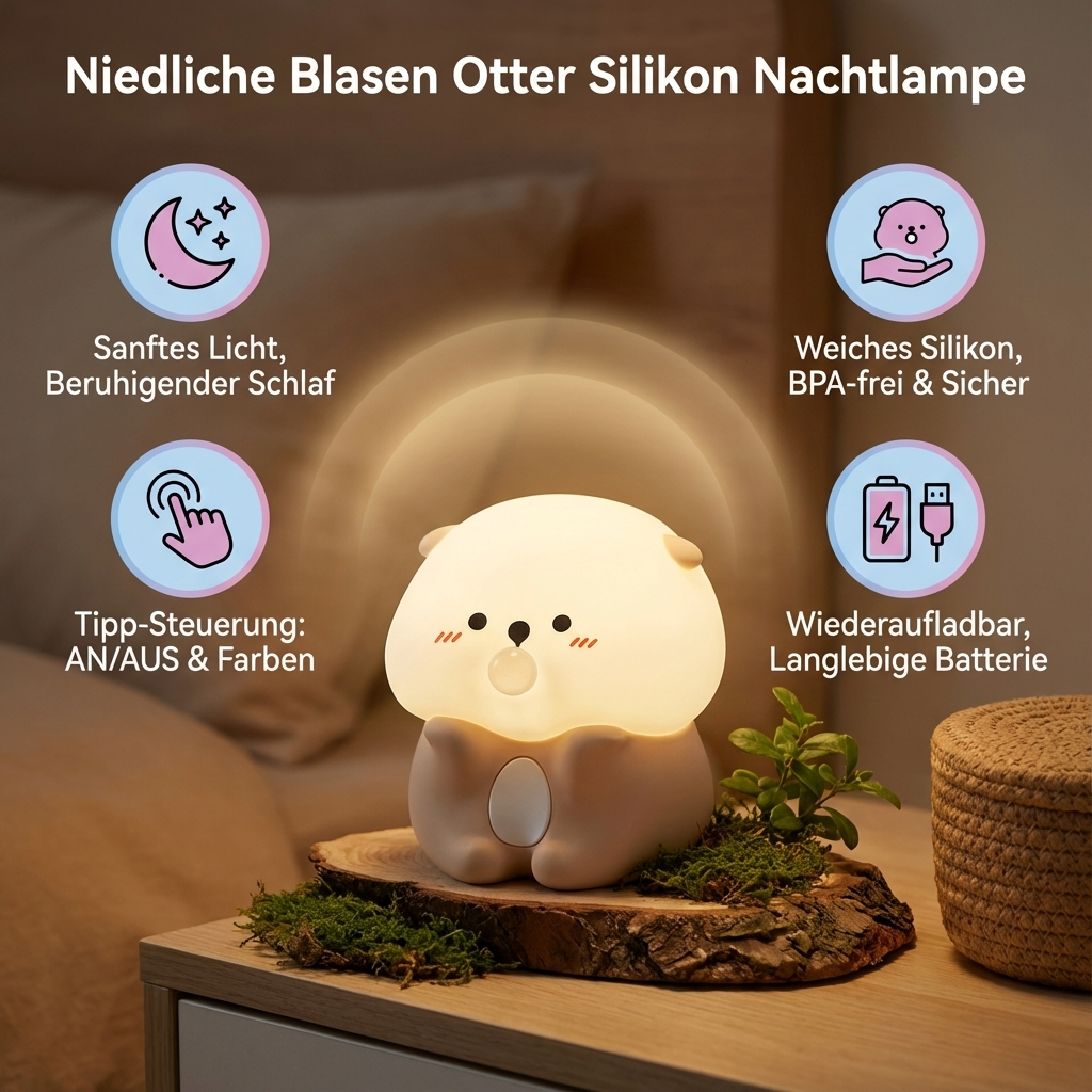 Niedliche Blasen Otter Silikon Nachtlampe