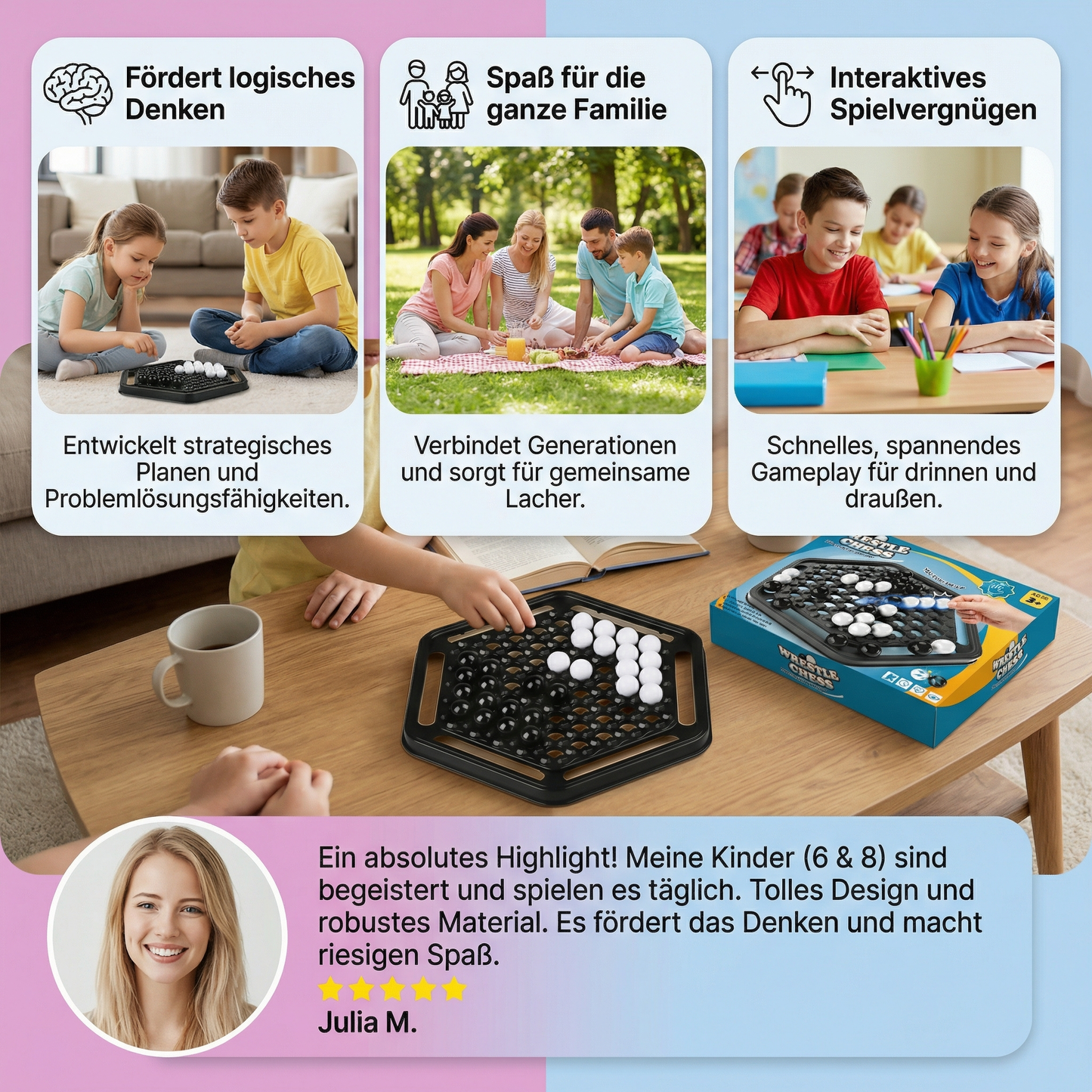 Push-Chess Familien Strategiespiel – Interaktives Logik- & Denkspiel für Kinder