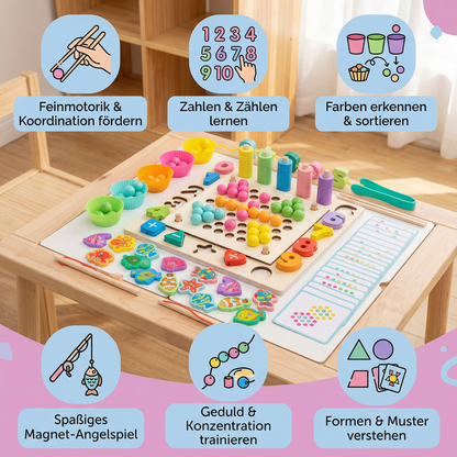 Montessori 6-in-1 Angelspiel aus Holz – Lernspiel für Zahlen, Farben & Feinmotorik