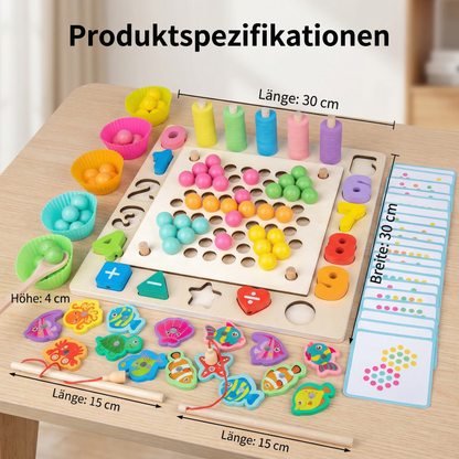 Montessori 6-in-1 Angelspiel aus Holz – Lernspiel für Zahlen, Farben & Feinmotorik