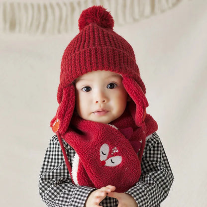 Baby Wintermütze mit Ohrenschützern und Passendem Schal