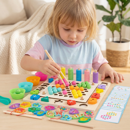 Montessori 6-in-1 Angelspiel aus Holz – Lernspiel für Zahlen, Farben & Feinmotorik