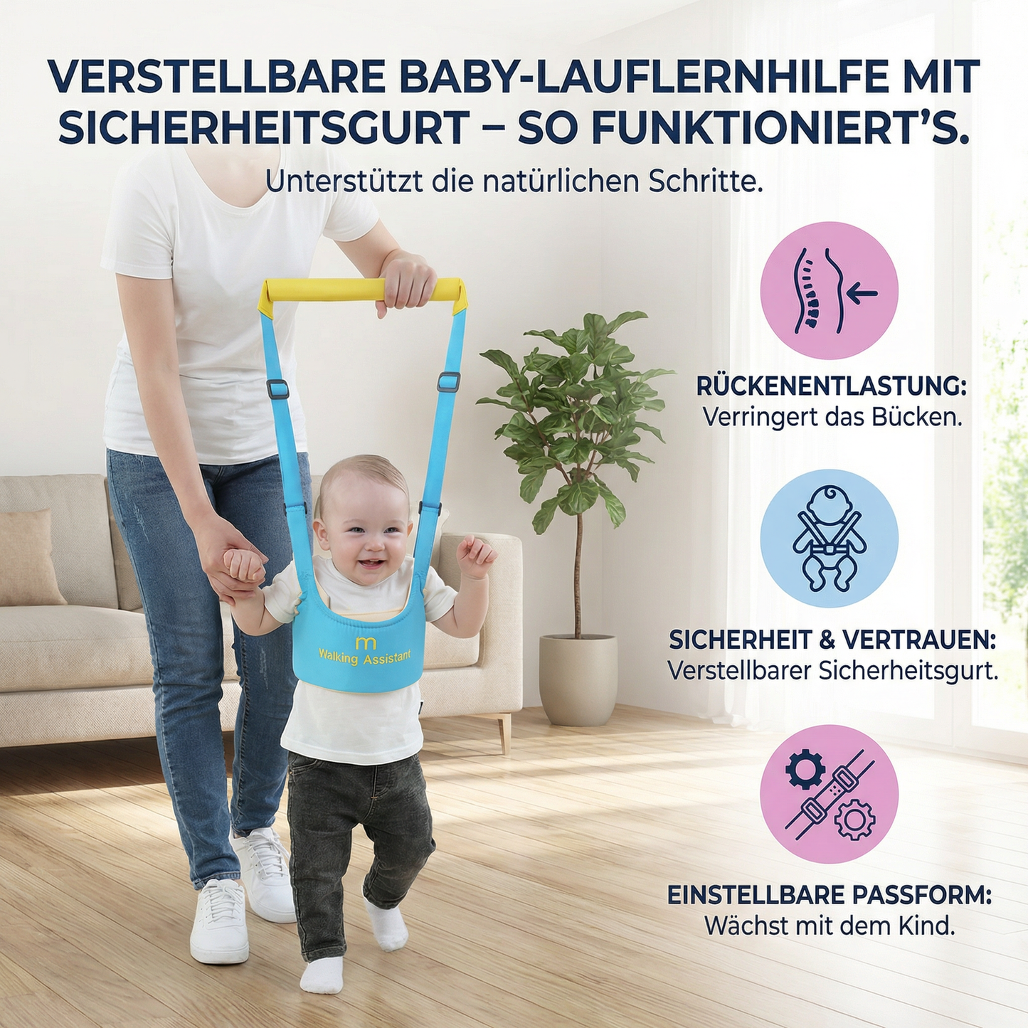 Verstellbare Baby-Lauflernhilfe mit Sicherheitsgurt