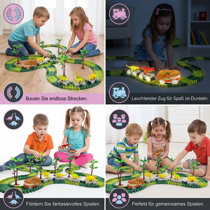 Dinosaurier Strecken Abenteuer – Flexible Rennbahn mit leuchtendem Zug