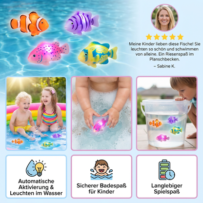 LED Schwimmfisch Spielset – Automatisch aktivierte Leuchtfische für Pool & Bad