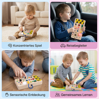 LED Controller Busy Board aus Holz – Montessori Lernspielzeug zur Förderung von Motorik