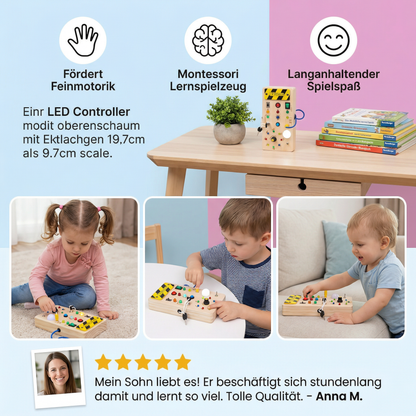 LED Controller Busy Board aus Holz – Montessori Lernspielzeug zur Förderung von Motorik