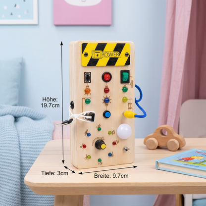 LED Controller Busy Board aus Holz – Montessori Lernspielzeug zur Förderung von Motorik