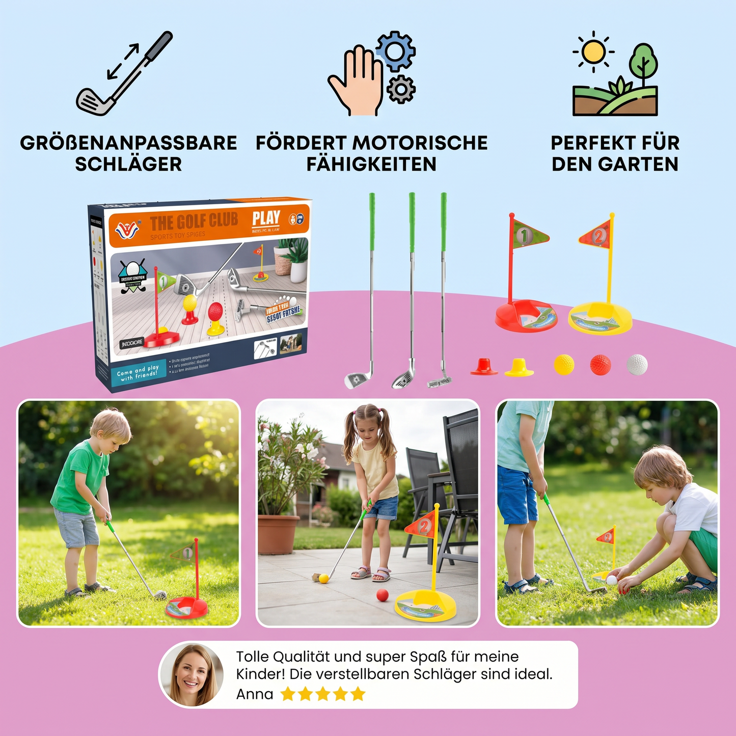 Kinder Golfspiel-Set mit Größenanpassbaren Schlägern - Perfekt für den Garten
