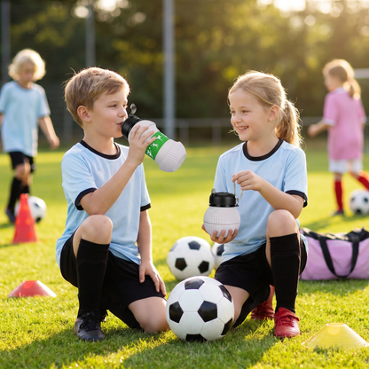 Faltbare und strapazierfähige Fußball-Trinkflasche aus Silikon