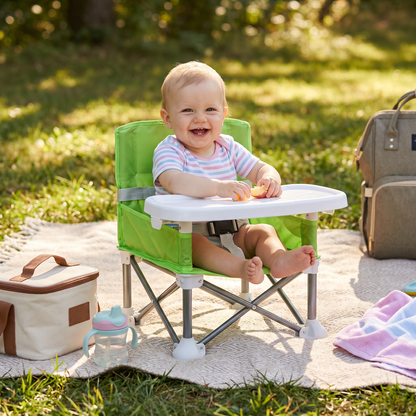 Faltbarer Baby Campingstuhl mit Tablett für Unterwegs